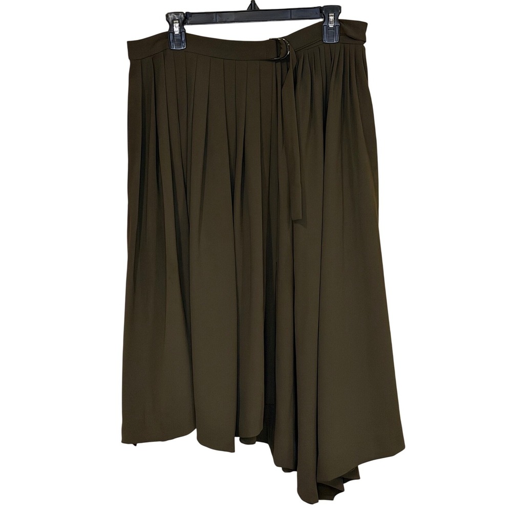 Lewit‎ Womens Midi Skirt Olive Green Pleated Dark Academia Minimalist Flowy